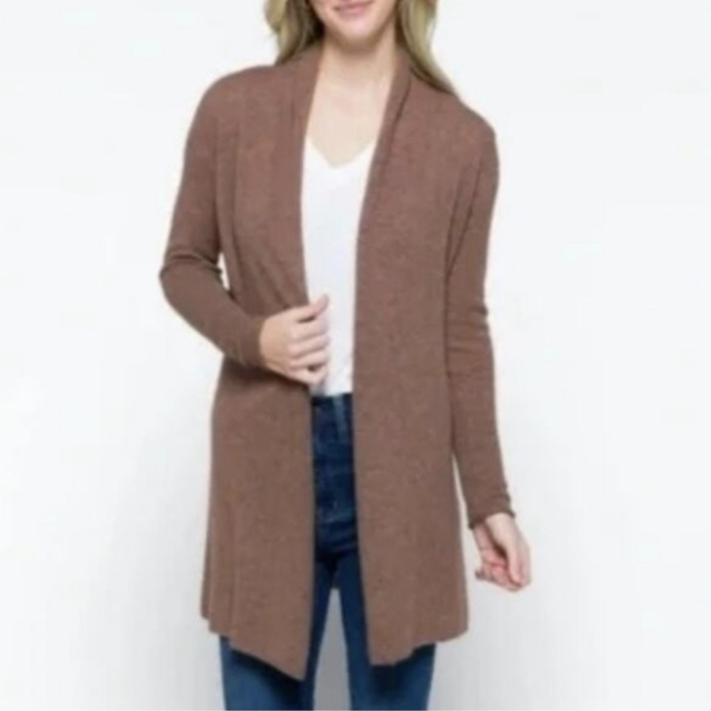 Lusso 100% Cashmere Long Cardigan in Heather Caramel